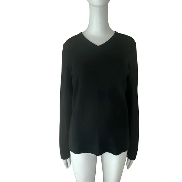 HENRI BENDEL Vintage Extra Fine Merino Wool Black V-Neck Sweater Classic Size M - Picture 6 of 13